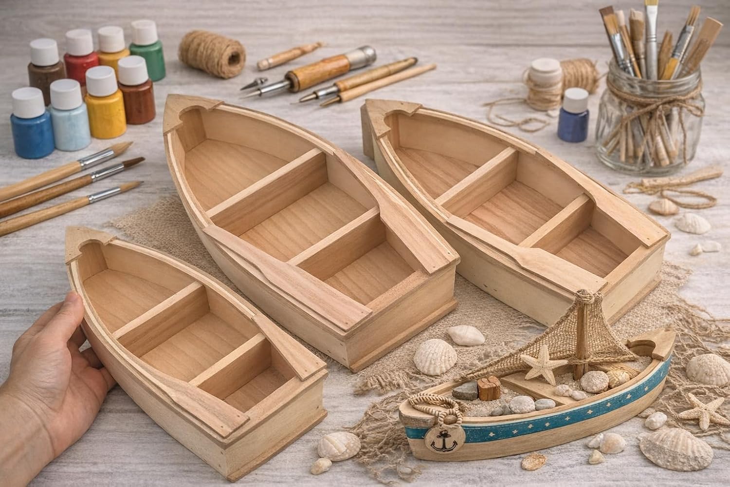 2 Pack Unfinished Wooden Boat Canoe Craft – 2 Pack Natural Wood DIY Craft Projects for Painting, Decorating, Home & Office Décor, School Art & Creative Projects