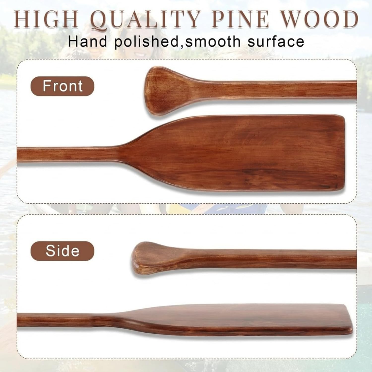 Silipull 2 Pcs 2.5-4 ft Wooden Canoe Oar Paddle, 30-48 Inches Paddle Canoe, Solid Pine Handheld Wooden Oar for Kayak Water Sport Home Decoration