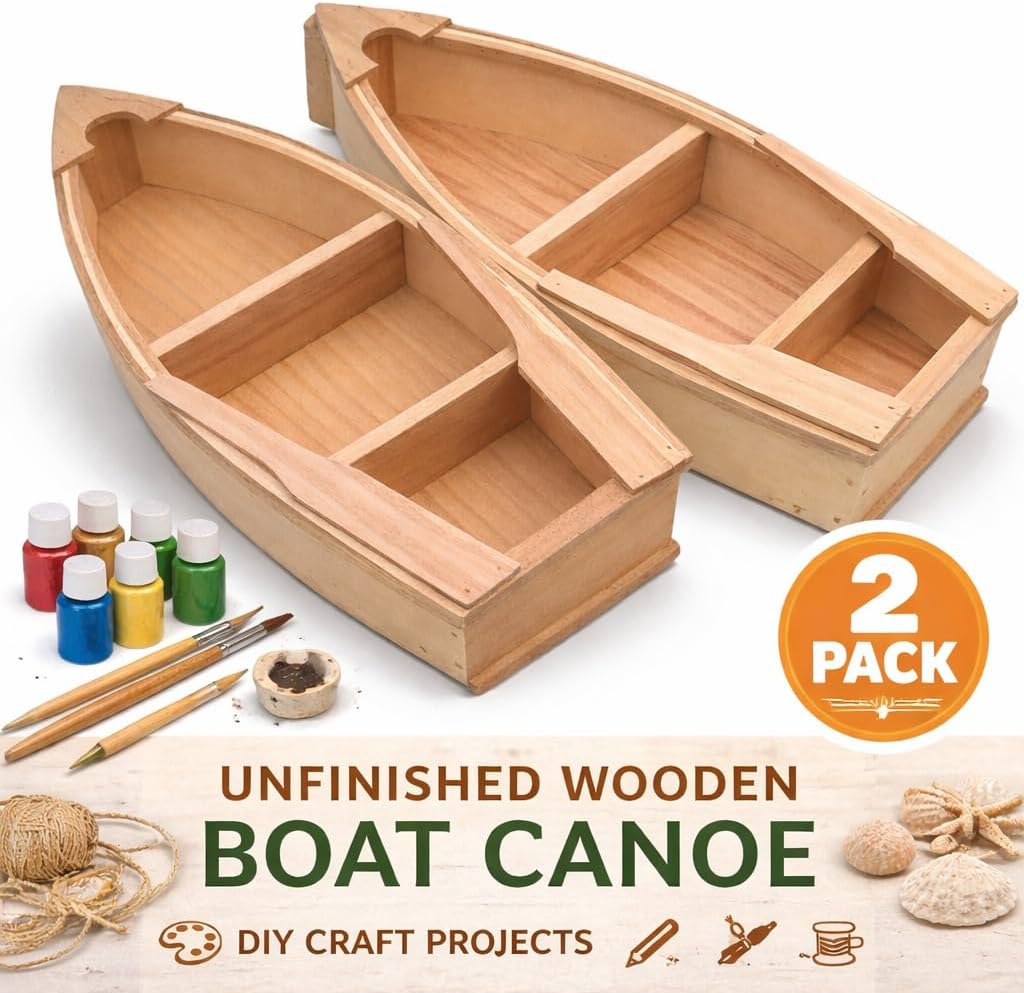 2 Pack Unfinished Wooden Boat Canoe Craft – 2 Pack Natural Wood DIY Craft Projects for Painting, Decorating, Home & Office Décor, School Art & Creative Projects - Image 5