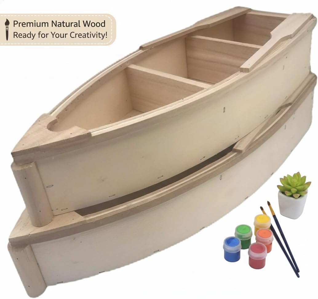 2 Pack Unfinished Wooden Boat Canoe Craft – 2 Pack Natural Wood DIY Craft Projects for Painting, Decorating, Home & Office Décor, School Art & Creative Projects - Image 7