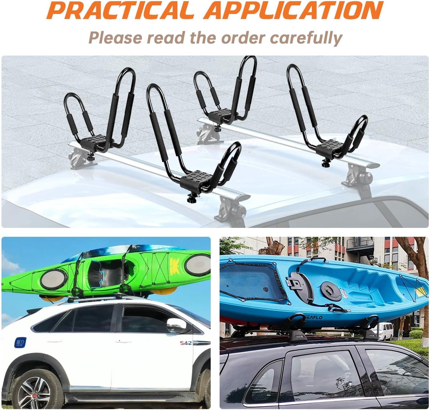 HIGHRAZON Kayak Roof Rack, 2 Pair J-Bar Roof Rack with 4 Ropes. Heavy Duty Kayak Roof Carrier for Your Canoe SUV and Trucks