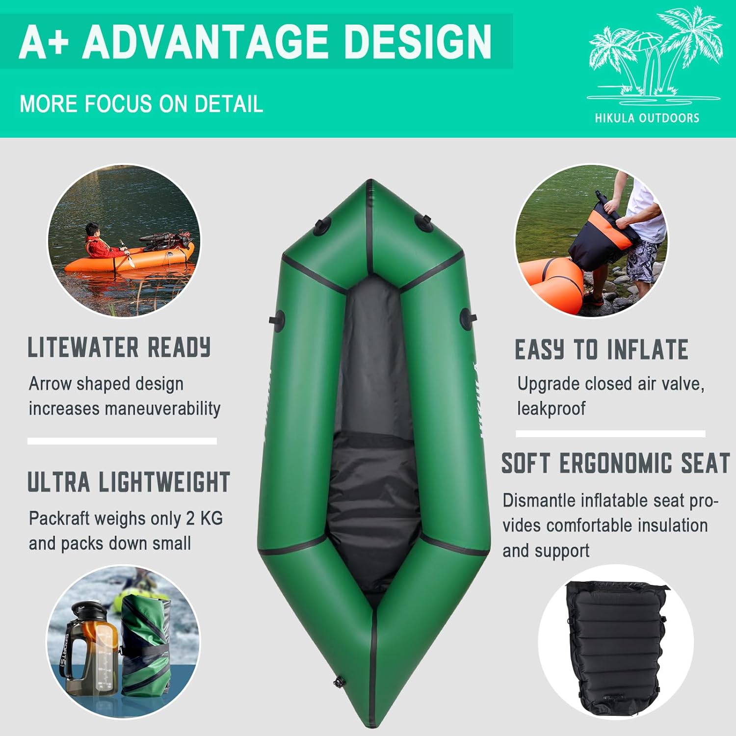 HIKULA Inflatable Lightweight TPU PackRaft Eco-Friendly White Water Rafting Micro Inflatable Kayak Canoe Carry Bag Included - Image 2