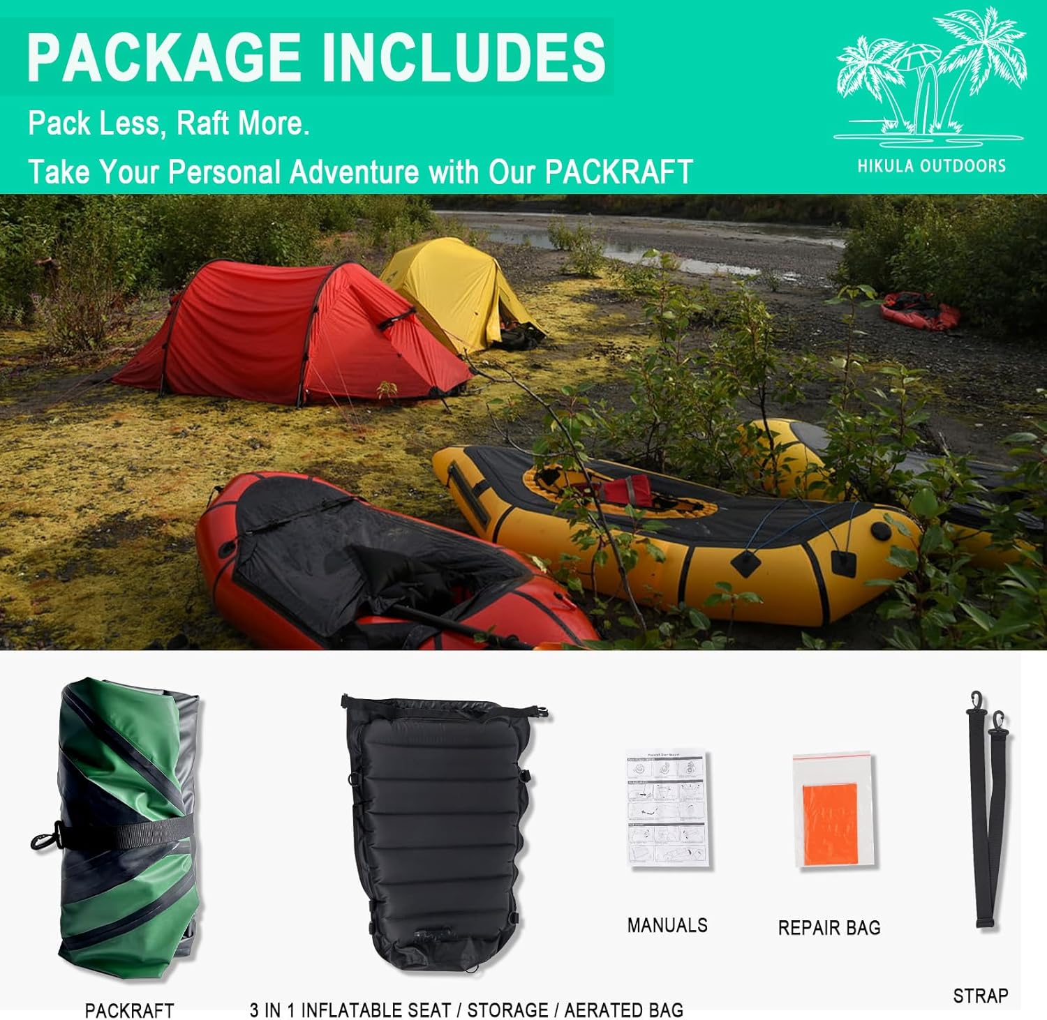 HIKULA Inflatable Lightweight TPU PackRaft Eco-Friendly White Water Rafting Micro Inflatable Kayak Canoe Carry Bag Included - Image 4