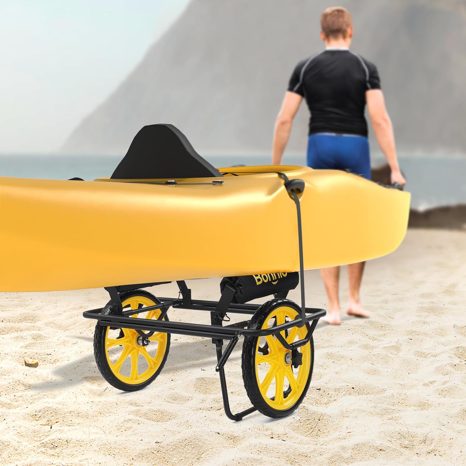 Bonnlo Durable Canoe Cart, All-Terrain Trolley Carrier with 15" Large Kayak Wheels, 330lbs Kayak Cart Dolly with Kickstand, Adjustable 4 Postions (8.66"-19.69") to Fit Kayaks, Canoes, and Small Boats