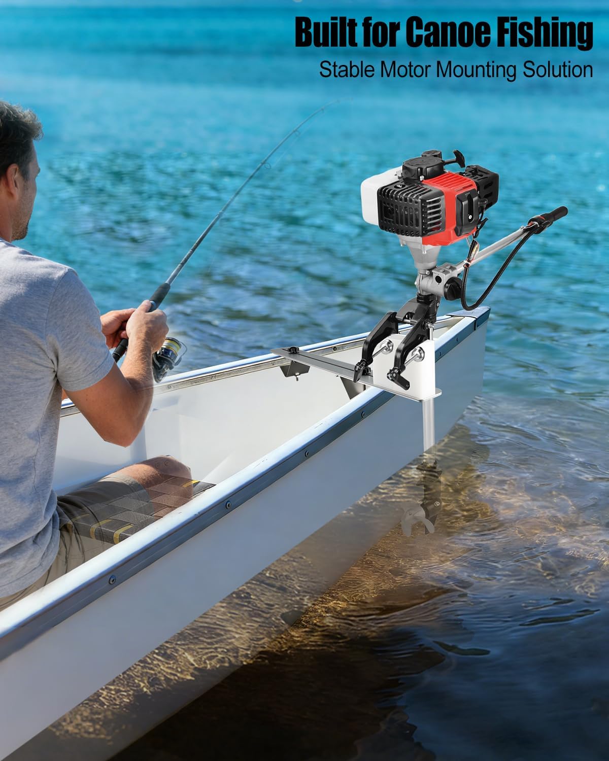Canoe Trolling Motor Mount with Aluminum Crossbar and Motor Block, Heavy Duty Outboard Motor Bracket for 2–5HP Motors, No-Drill Installation
