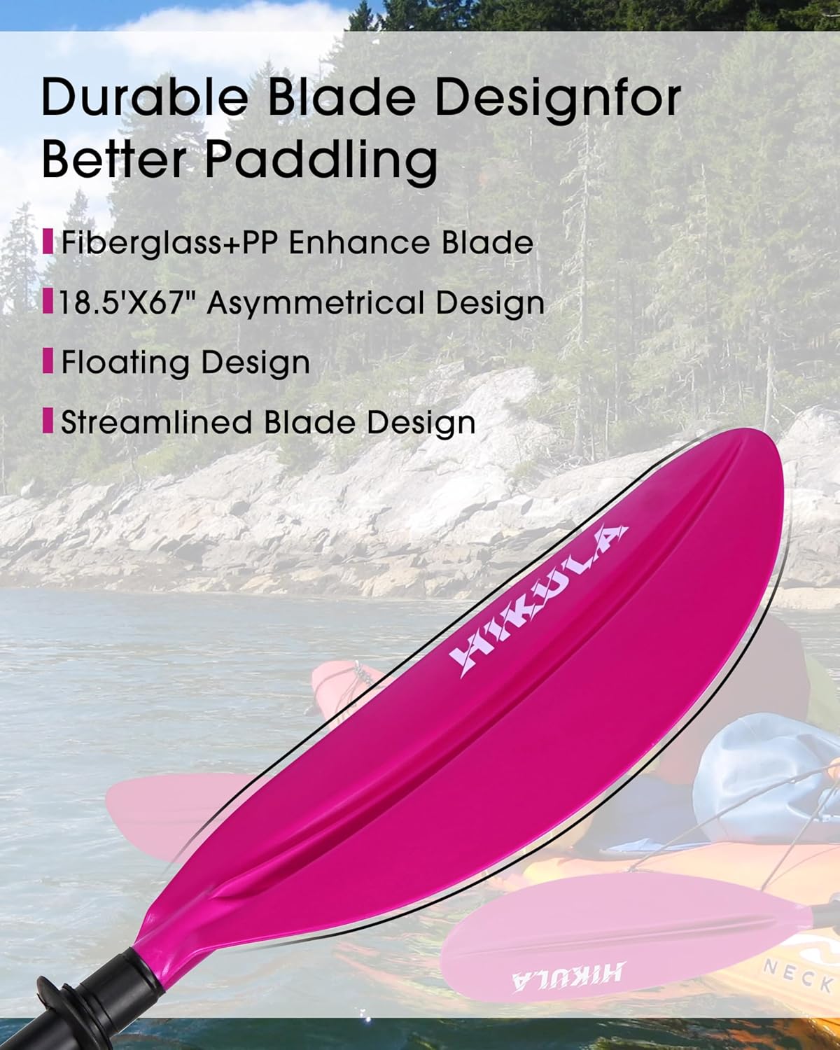 HIKULA Kayak Paddles Aluminum Shaft Paddle with Nylon Blades, Floating Adjustable Kayaking Oars, 3 Piece, 220-240cm/86-94 Inches,Black/Rose/Teal