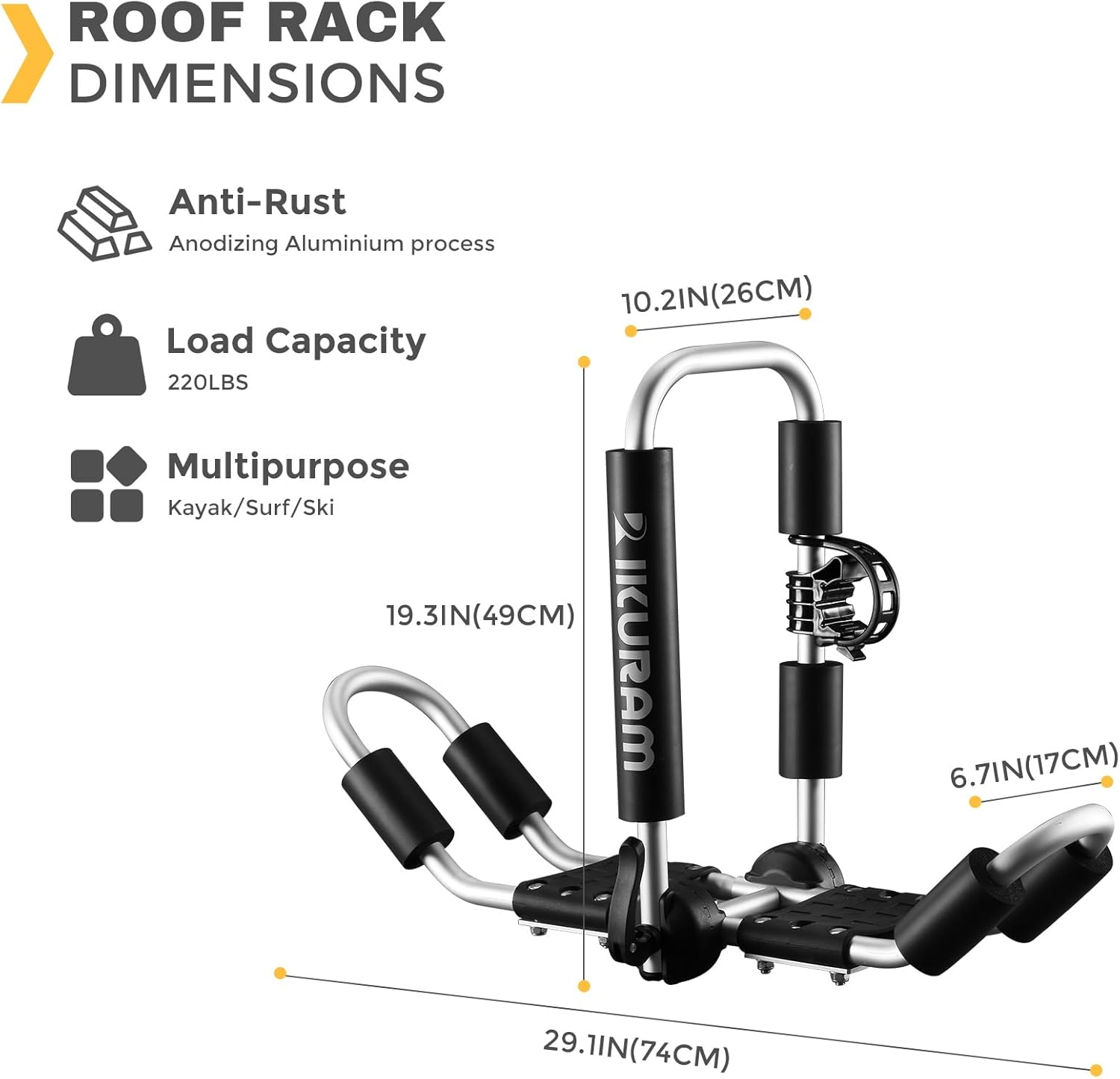 Kayak Roof Rack, Aluminum Kayak Carrier Folding J-Style Universal 4-in-1 Multifunction for Canoe, SUP, Kayaks, Surfboard Rooftop Mount on SUV, Car and Truck Crossbars