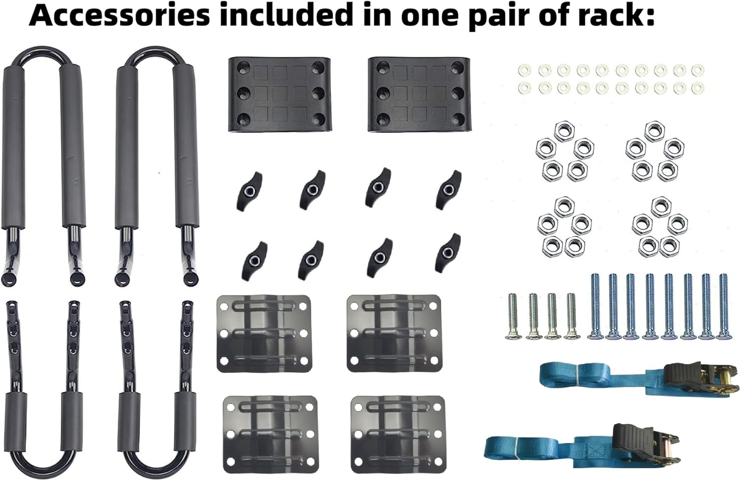 2-Pack Kayak Roof Rack Carrier - Heavy-Duty J-Style Crossbar Mount for Kayak/Canoe/Surf Ski (75lb Capacity), Includes 4 Ratchet Tie-Down Straps & Rust-Resistant Hardware (Fits Square/Oval/Flat Bars)