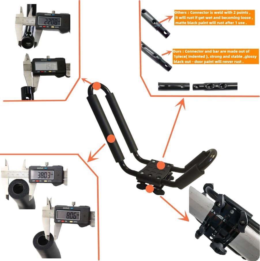 2-Pack Kayak Roof Rack Carrier - Heavy-Duty J-Style Crossbar Mount for Kayak/Canoe/Surf Ski (75lb Capacity), Includes 4 Ratchet Tie-Down Straps & Rust-Resistant Hardware (Fits Square/Oval/Flat Bars) - Image 3