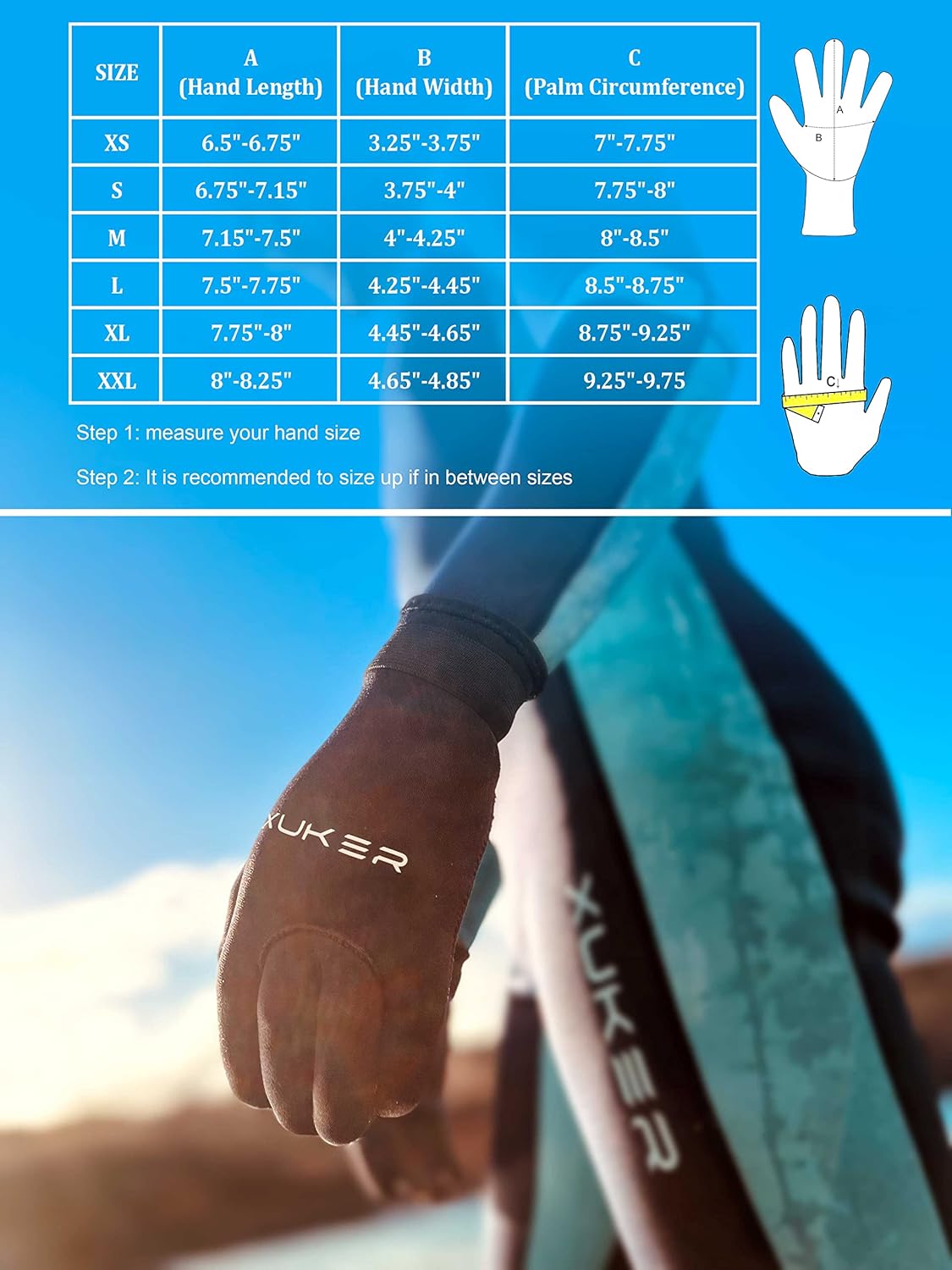 XUKER Water Gloves, 3mm & 5mm Neoprene Five Finger Warm Wetsuit Winter Gloves for Scuba Diving Snorkeling Surfing
