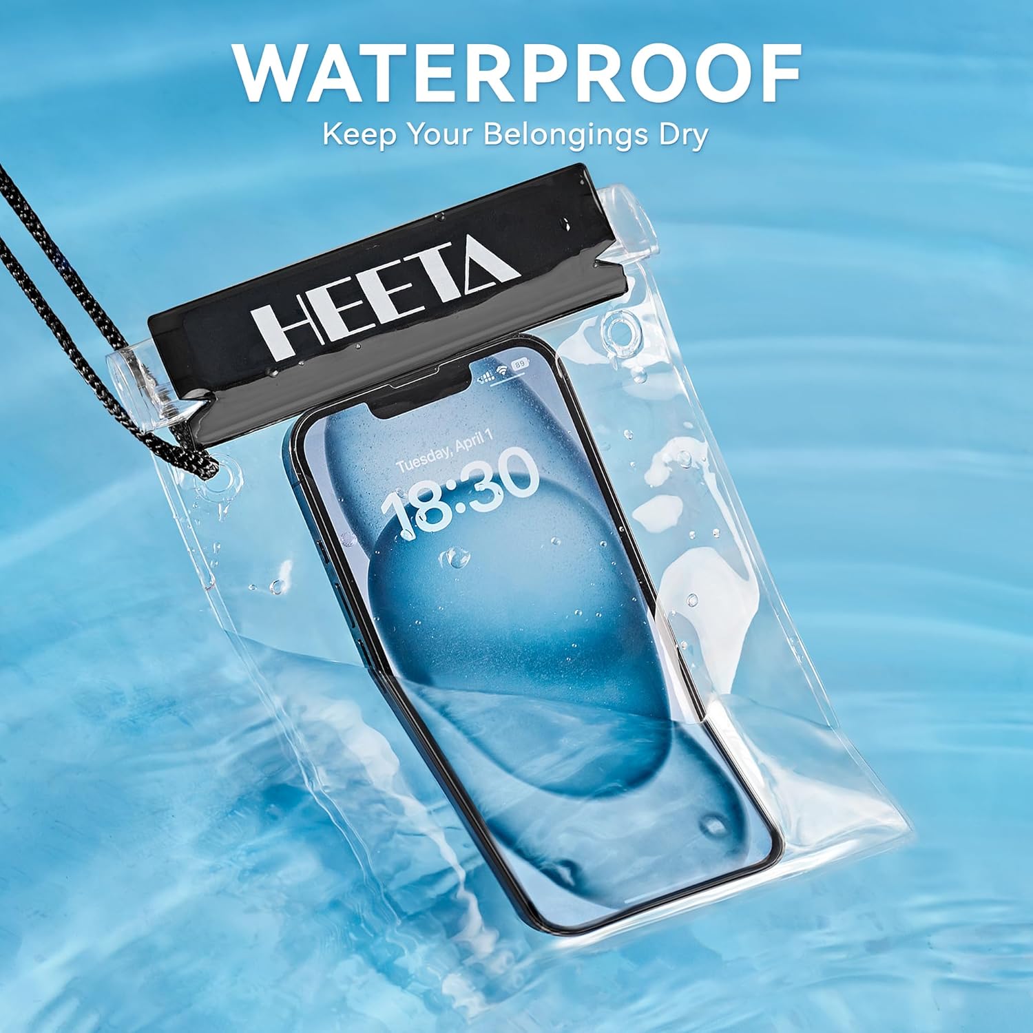 HEETA 5-Pack Clear Waterproof Dry Bag Pouch, Water Tight Cases Dry Bags Document Holder for Camera Mobile Phone Maps, Kayaking Boating