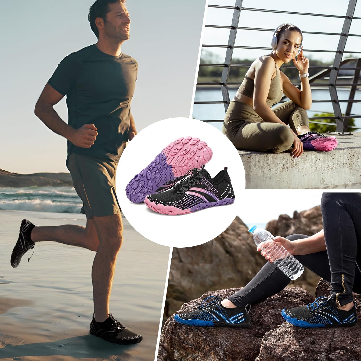 ATHMILE Hiking Barefoot Water Shoes for Women Men Beach Swim Aqua Pool River Quick Dry Athletic Wide Toe Outdoor Sport Kayaking Boating Rock Climbing Yoga Lake