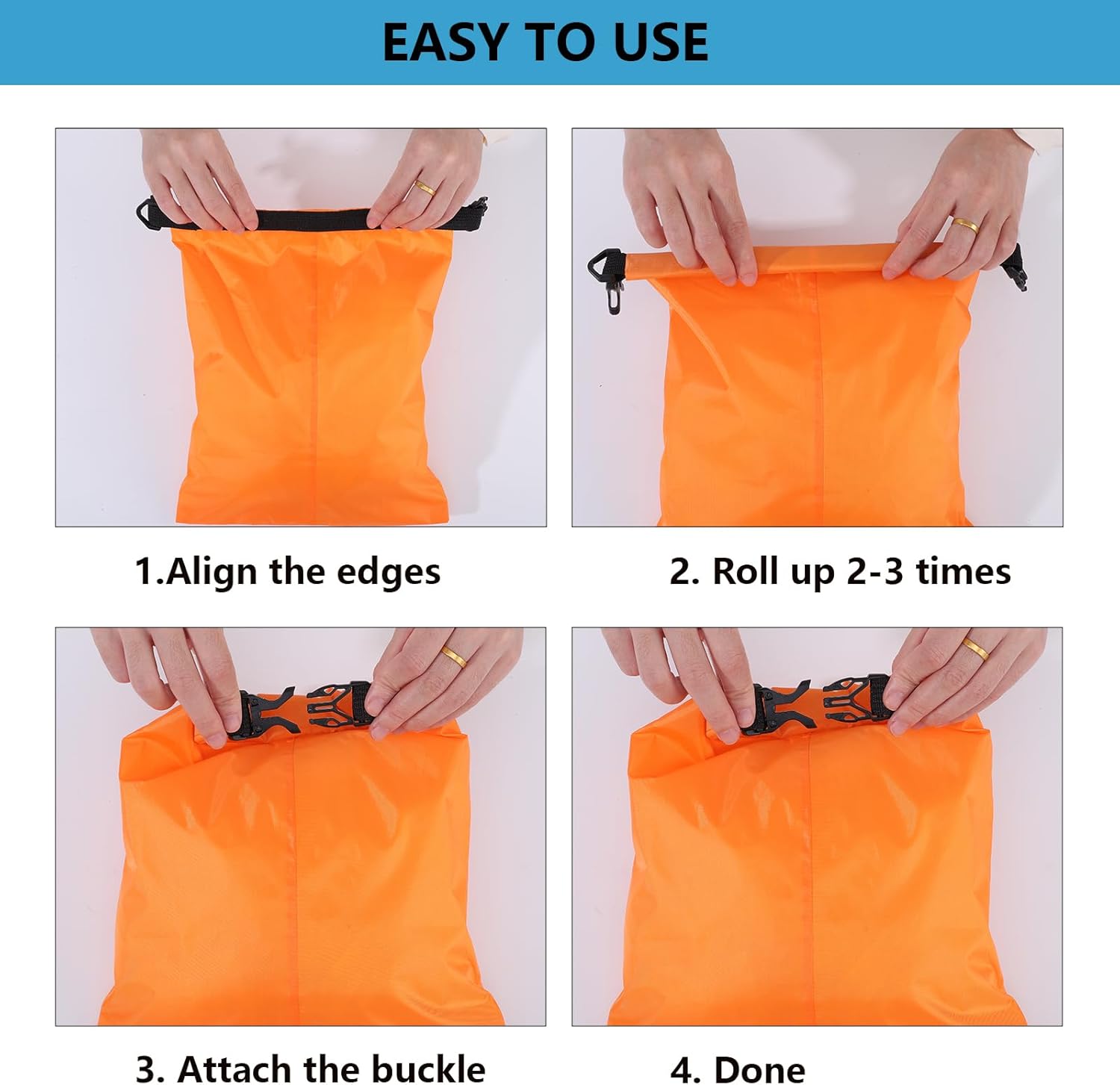 Pimoys 6 Pack Waterproof Dry Bags, Lightweight Outdoor Dry Sacks Ultimate Dry Bags for Kayaking Rafting Boating Camping (1.5L, 2.5L, 3L, 3.5L, 5L, 8L) - Image 3
