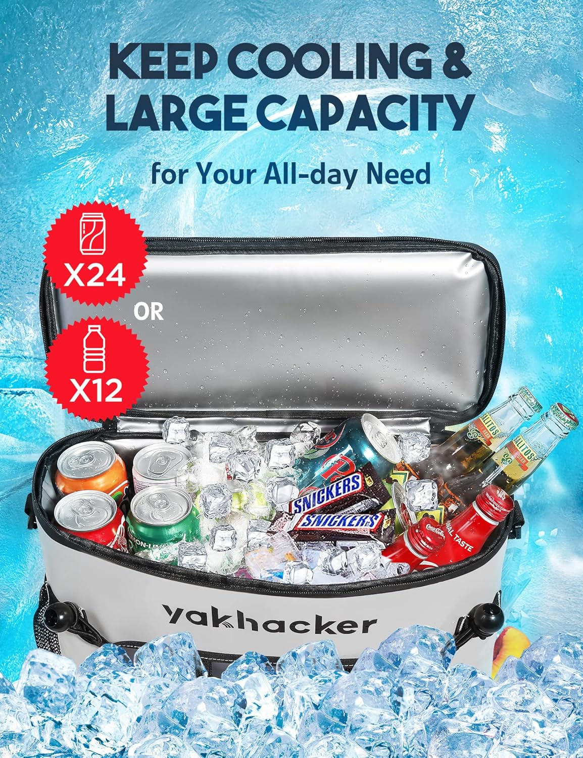 Yakhacker Kayak Cooler, Waterproof Seat Back Cooler for Kayaks with Lawn-Chair Style Seats, Kayak Accessories Cooler Bag, Portable Ice Chest Cooler for Kayaking, Travel, Lunch, Beaches &Trips