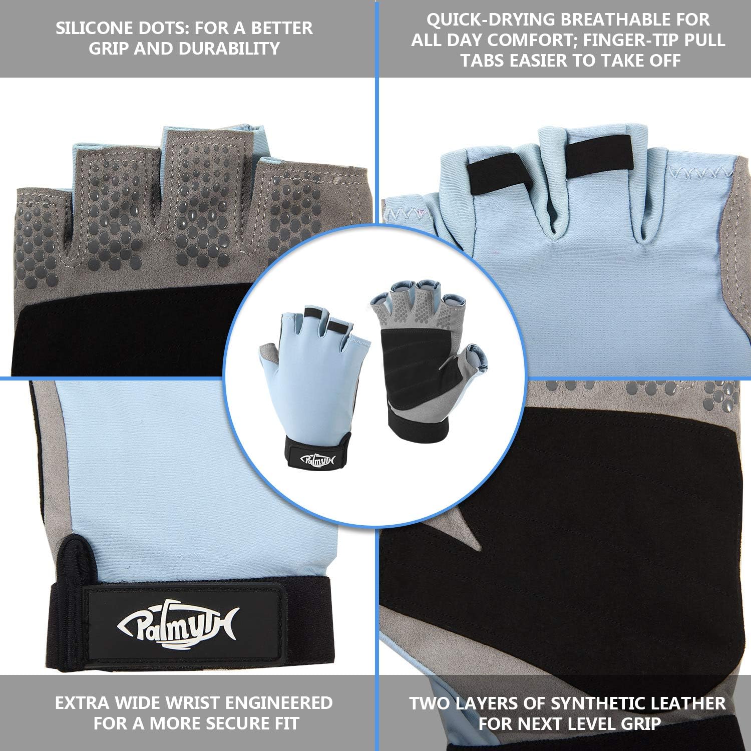 Palmyth UV Fishing Gloves Sun Protection Fingerless Kayaking Glove Men Women UPF 50+ SPF for Sailing, Hiking, Paddling, Canoeing, Rowing, Driving