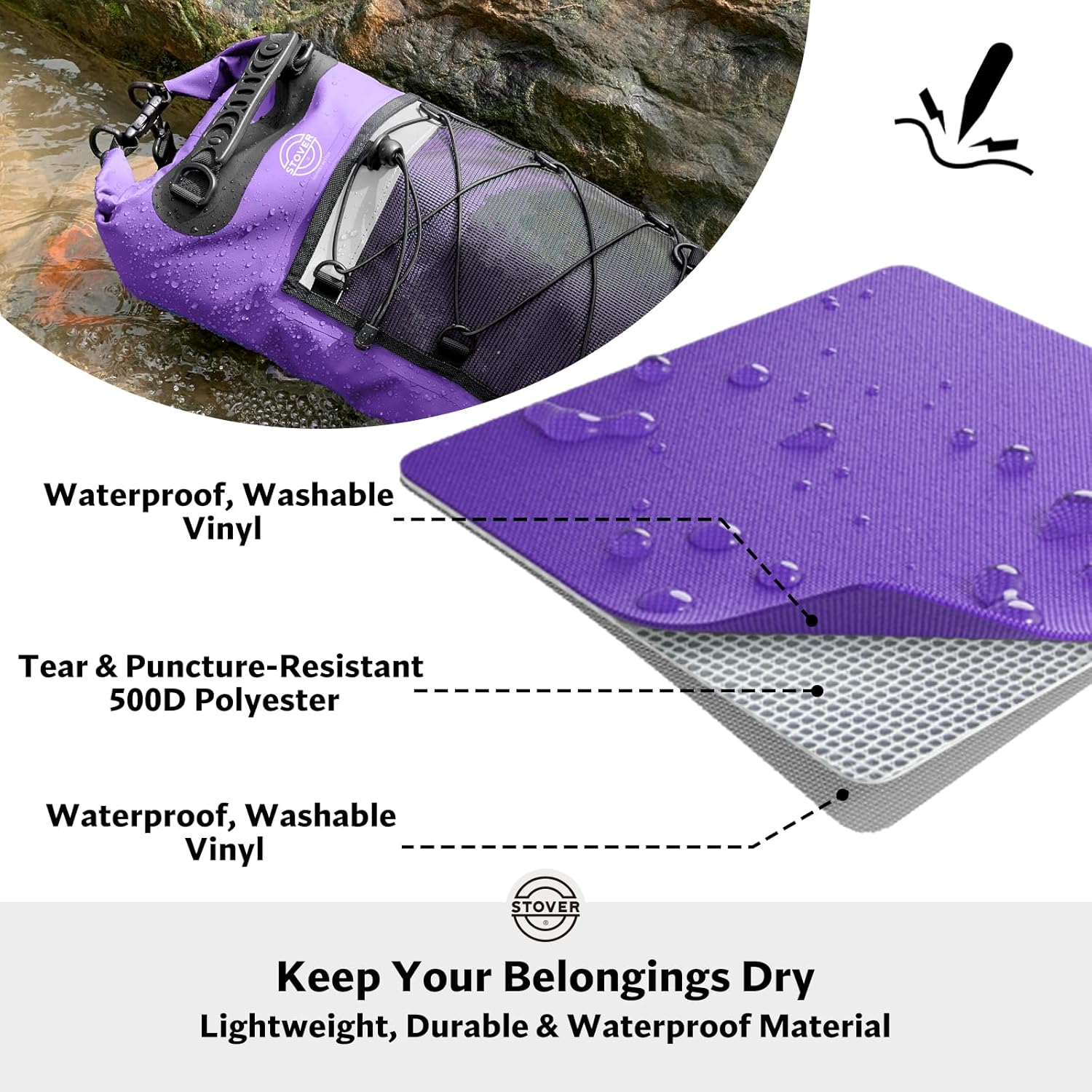 STOVER 5/10/25/30/40/55L Waterproof Dry Bag- Roll-Top Backpack w/Phone Case- Kayaking, Hiking, Camping, Boating- Men/Women