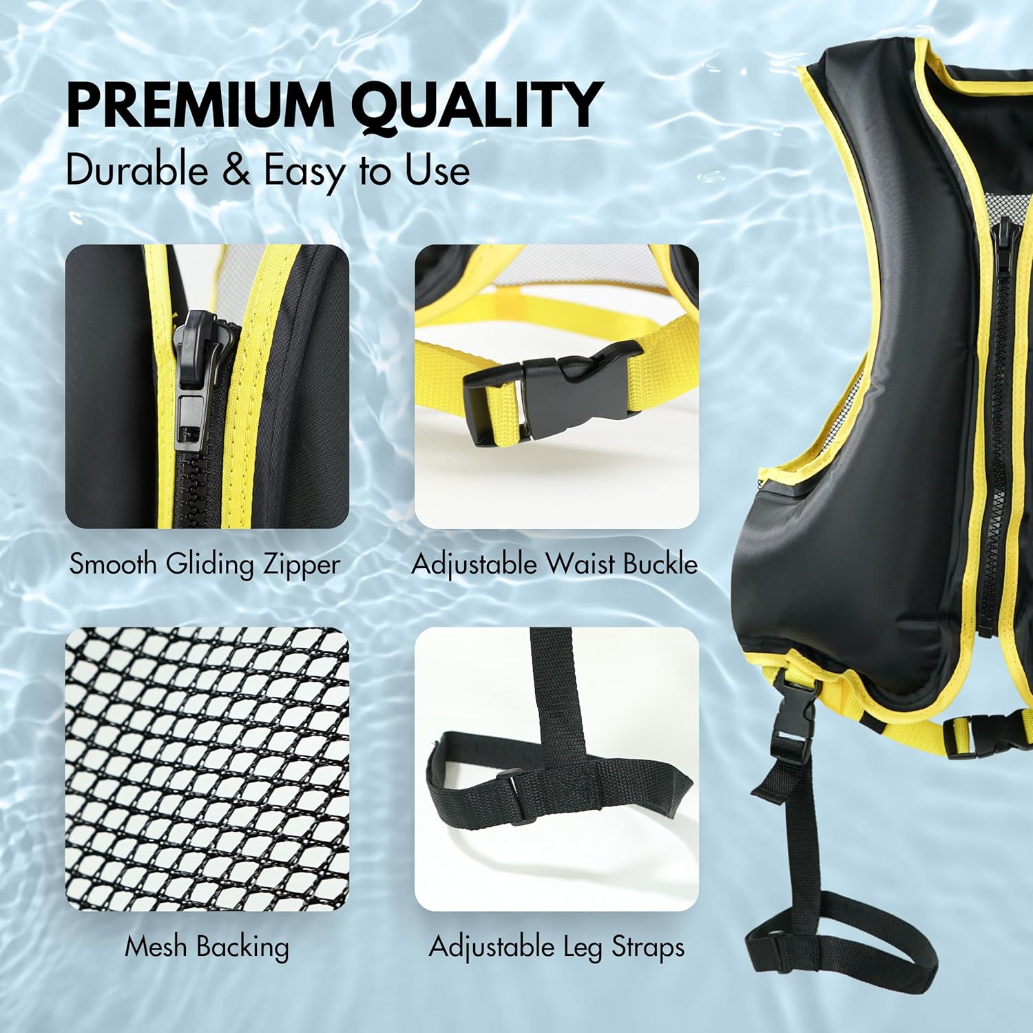 2 Inflatable Snorkel Vests for Adults with 2 Waterproof Phone Cases – Adjustable Snorkeling Vests – 68-220 lbs – Kayaking, Swimming, Paddle Boarding