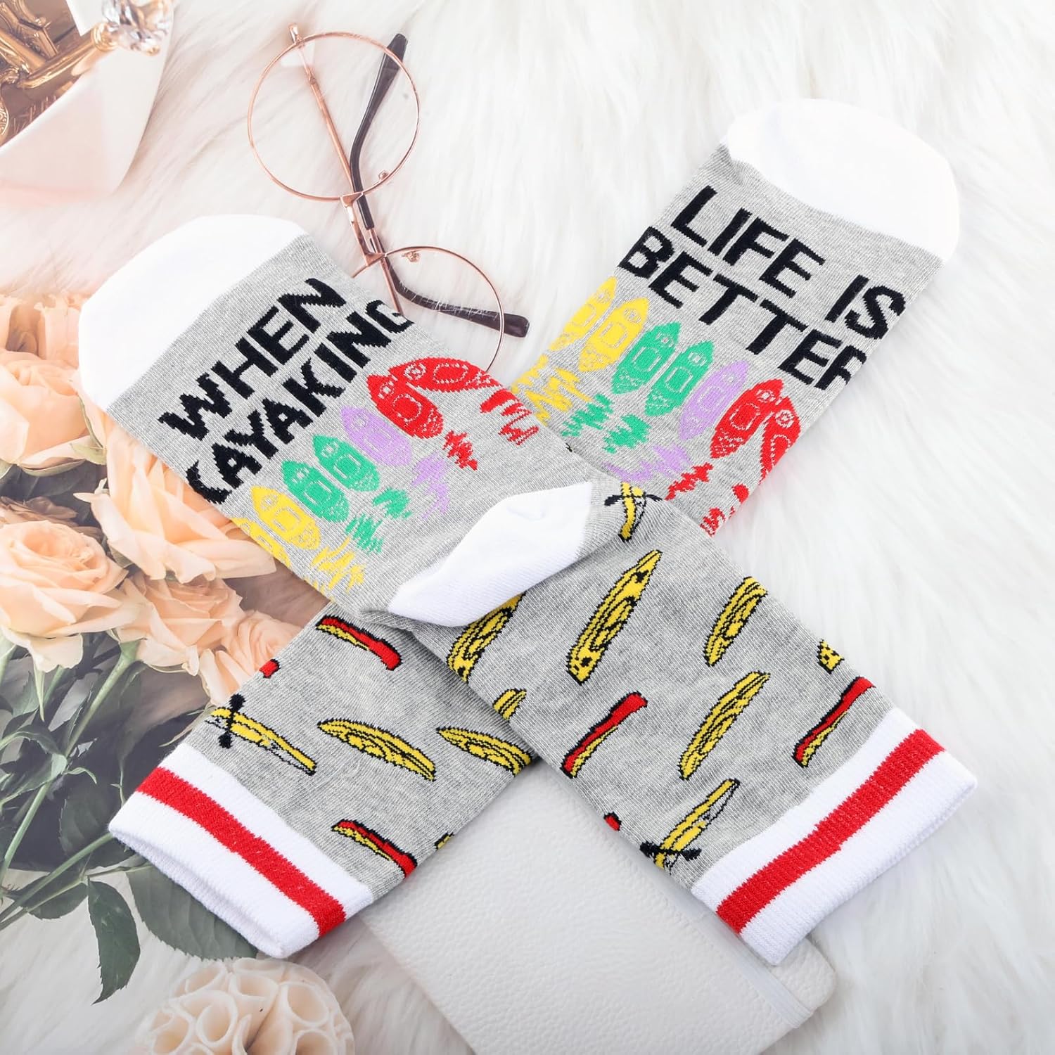 LEVLO Kayaking Socks Paddling Lover Gift Life Is Better When Kayaking Kayak Socks Kayak Canoe Lover Merchandise
