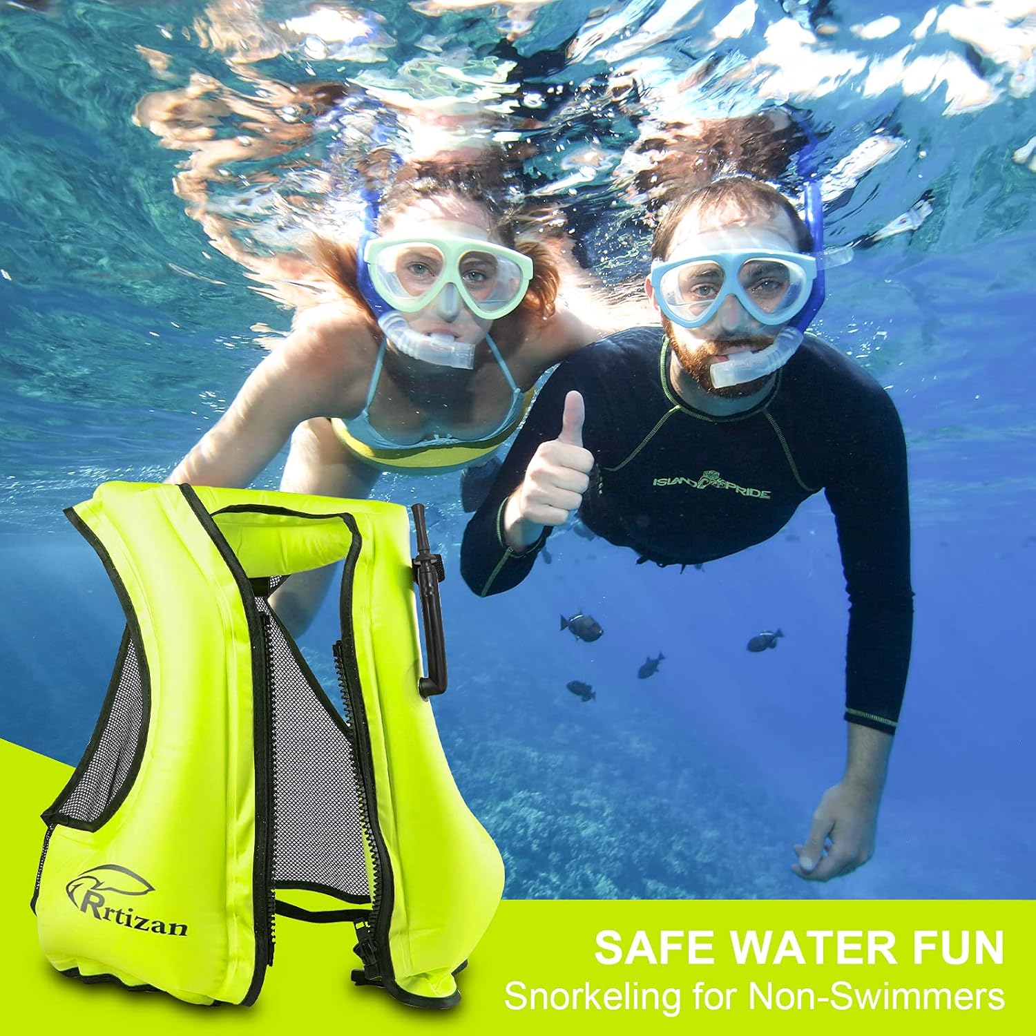 Rrtizan Inflatable Snorkel Vest for Adult, Travel Snorkeling Vest for Swimming, Snorkeling, Paddleboarding, Swim Vest Adult Suitable for 90-220lbs