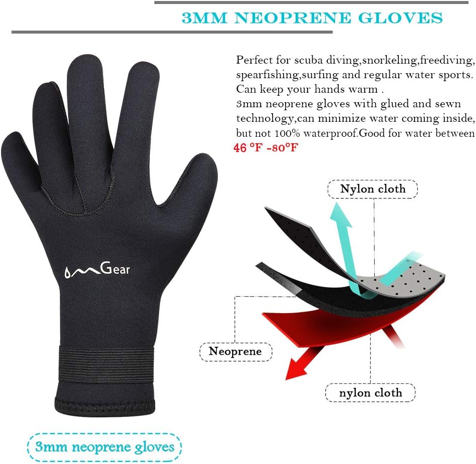 OMGear Neoprene Gloves Diving Wetsuit Gloves 3mm Flexible Thermal with Adjustable Waist Strap for Snorkeling Scuba Diving Surfing Kayaking Rafting Spearfishing Sailing