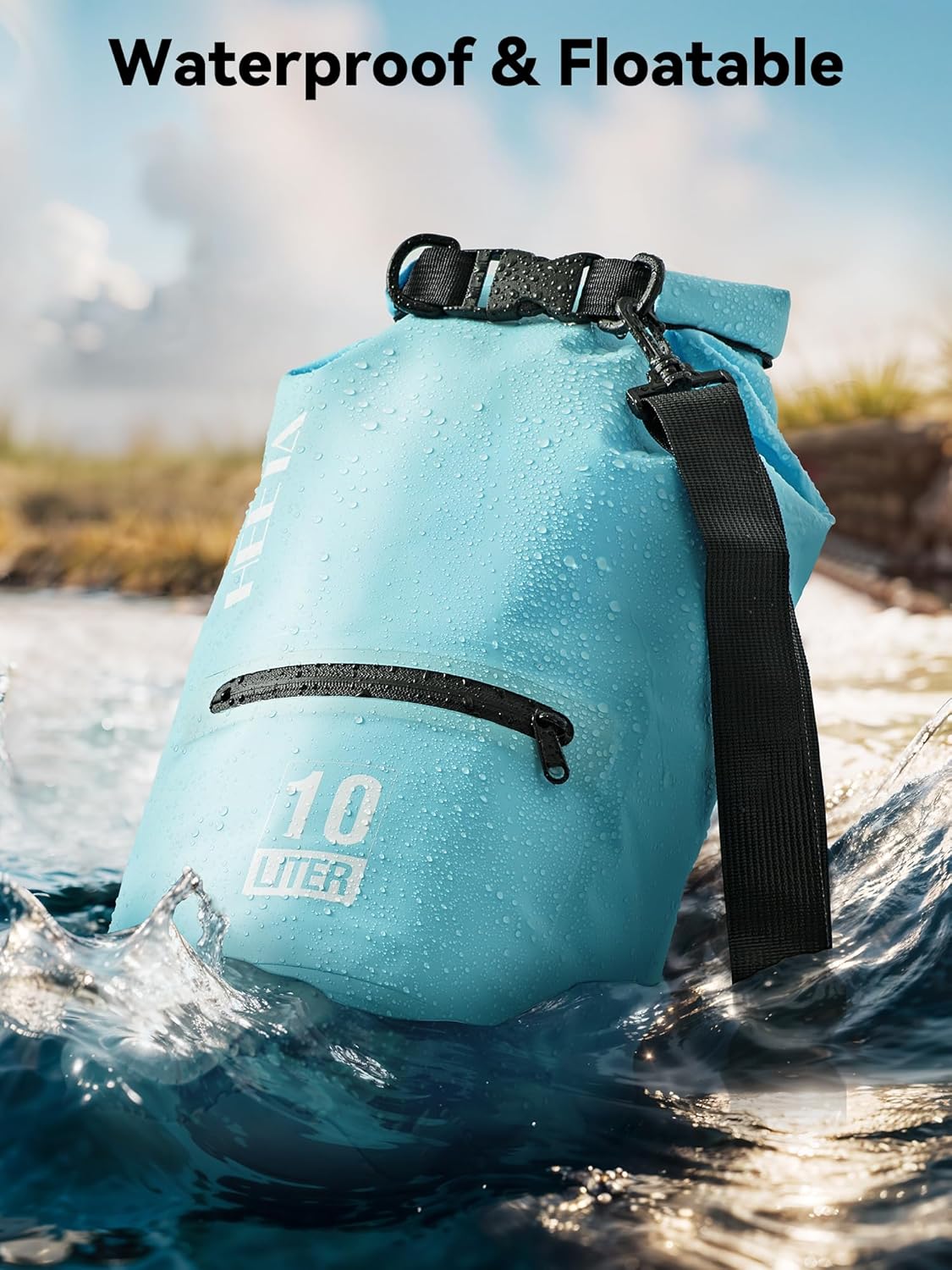 HEETA Waterproof Dry Bag with Front Zippered Pocket for Women Men, 5L/10L/20L/30L/40L Roll Top Lightweight Dry Storage Bag Backpack for Travel, Kayaking, Boating, Rafting, Camping, Hiking & Beach - Image 2