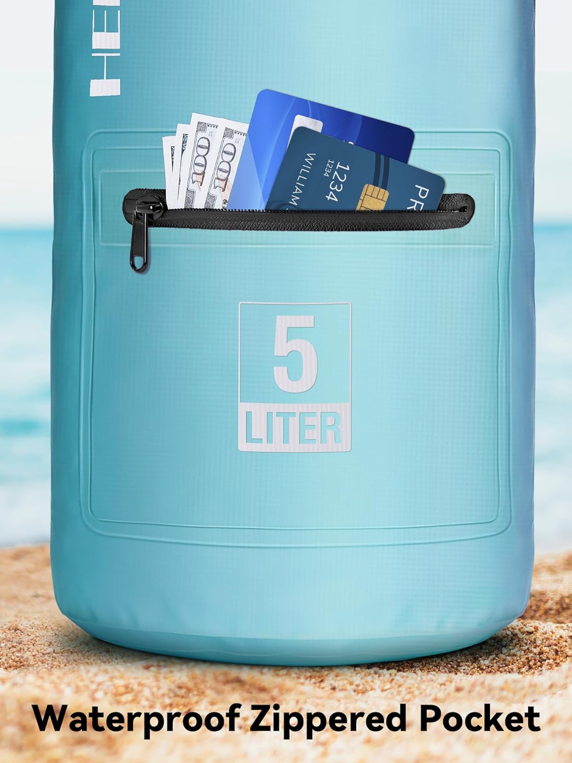 HEETA Waterproof Dry Bag with Front Zippered Pocket for Women Men, 5L/10L/20L/30L/40L Roll Top Lightweight Dry Storage Bag Backpack for Travel, Kayaking, Boating, Rafting, Camping, Hiking & Beach - Image 6