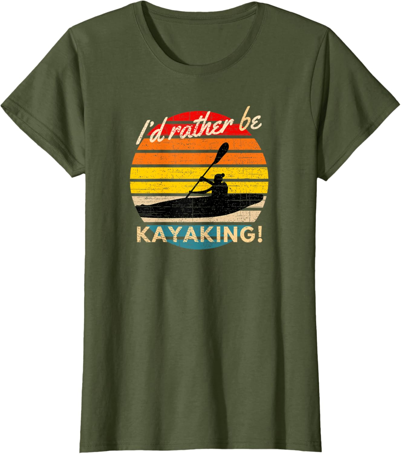 Vintage I'd Rather Be Kayaking Retro Striped Sunset Kayaker - Image 5