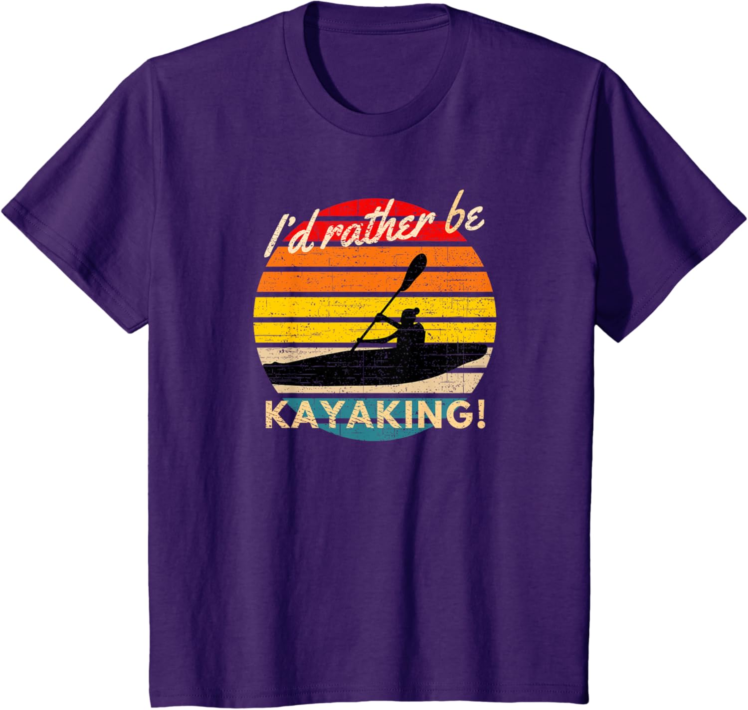 Vintage I'd Rather Be Kayaking Retro Striped Sunset Kayaker - Image 7