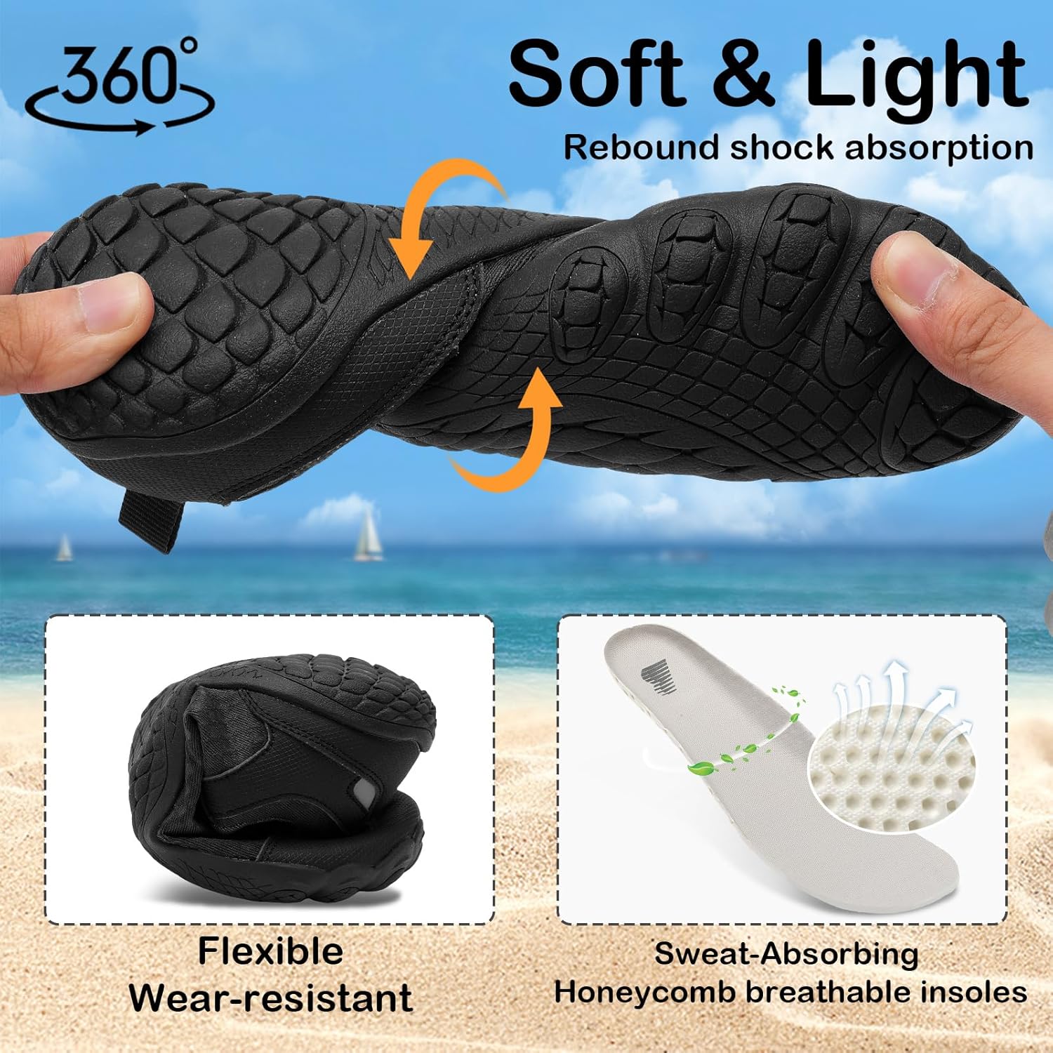 BARERUN Water Shoes Women Men Quick-Dry Wide Toe Athletic Hiking Water Sports Shoes Adjustable Zero Drop Barefoot Shoes for Beach Swim Kayaking Surfing Walking Training