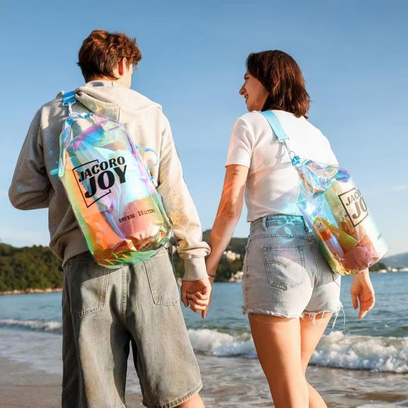 JACORO JOY 10L Dry Bag Iridescent TPU Waterproof Beach Bag for Kayaking Boating Swimming Rafting