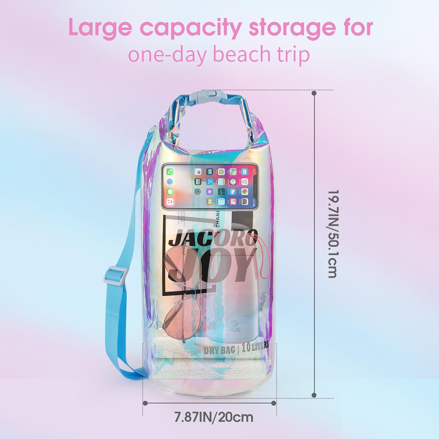 JACORO JOY 10L Dry Bag Iridescent TPU Waterproof Beach Bag for Kayaking Boating Swimming Rafting - Image 2