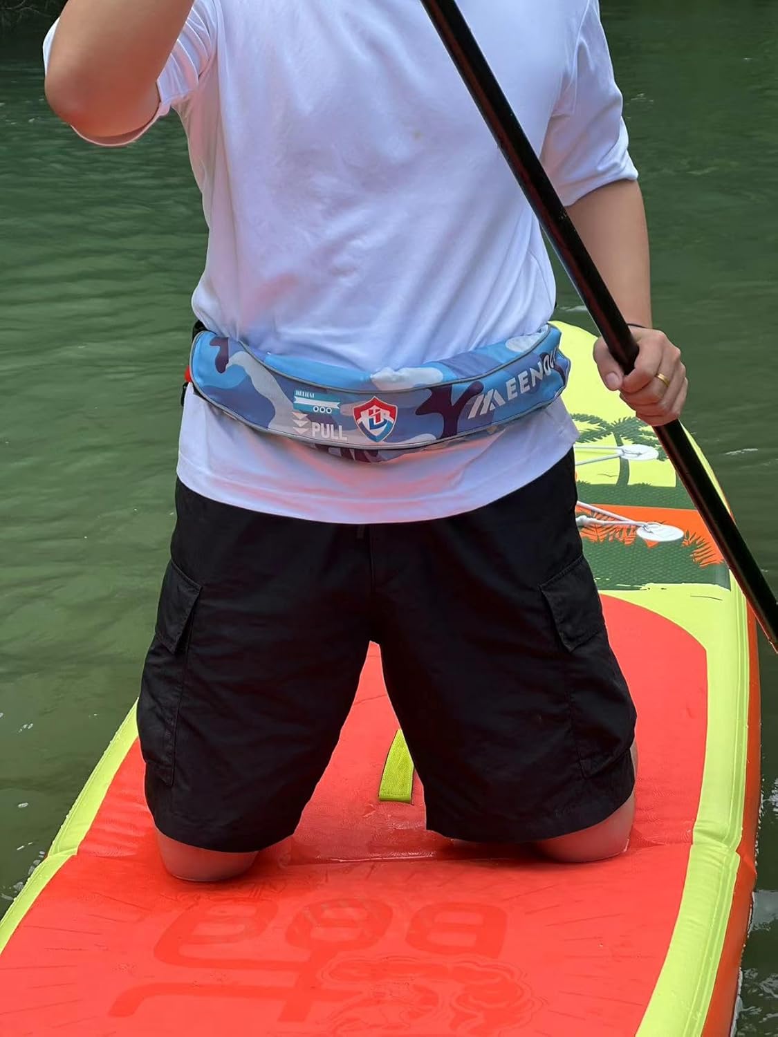 Meenoutt Automatic Inflatable Belt Pack Water Sports Jacket Waist Belt PFD for SUP Paddleboarding Fishing Boating Kayaking（fit 80-330 lbs） (Blue camouflage)