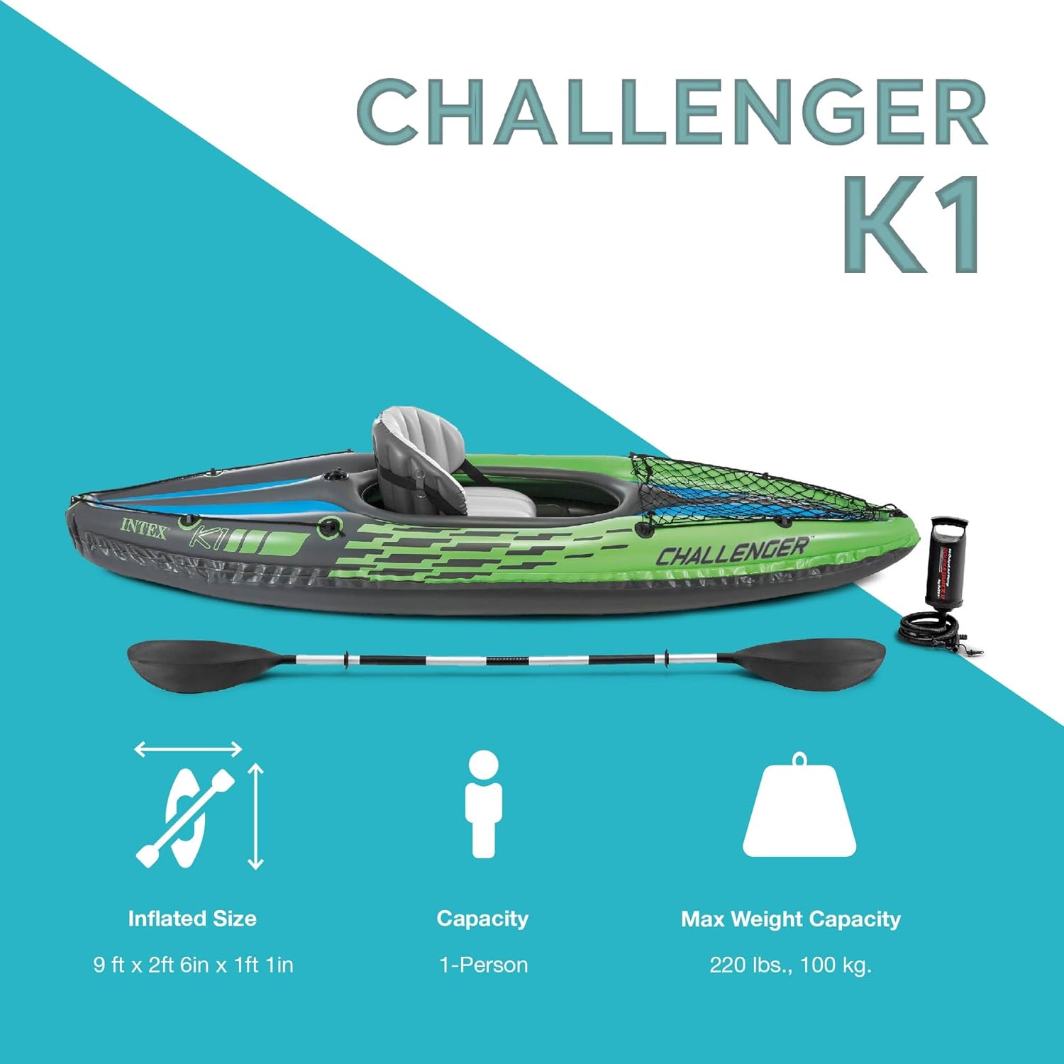 INTEX Challenger Inflatable Kayak Series: Includes Deluxe 86in Kayak Paddles and High-Output Pump u2013 SuperStrong PVC u2013 Adjustable Seat with Backrest u2013 Removable Skeg u2013 Cargo Storage Net - Image 3