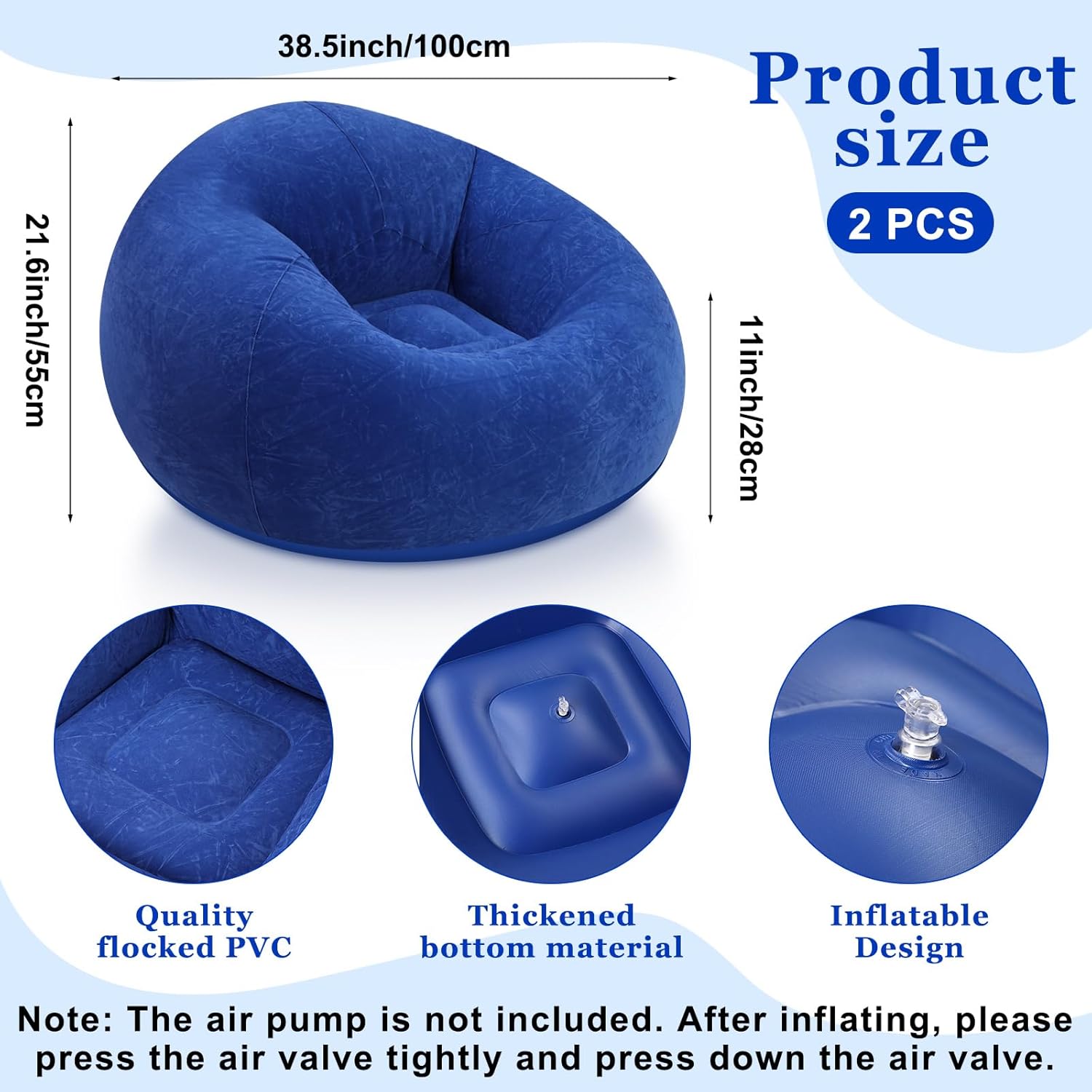 Alternative view of Realspring Inflatable Bean Bag Chairs Outdoor Blow up Camping Chairs Inflatable Lazy Sofa Folding Portable Bean Bag Loungers Couch for Movie Night(Dark Blue,2 Pcs)
