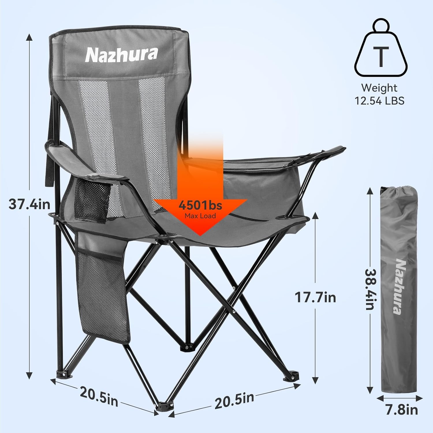 Alternative view of Nazhura 4 Pack Outdoor Camping Chairs Folding/Foldable/Portable with Cooler Pouch, Mesh Backrest and Cup Holder Pocket(Grey) (Grey, 4 Pack)