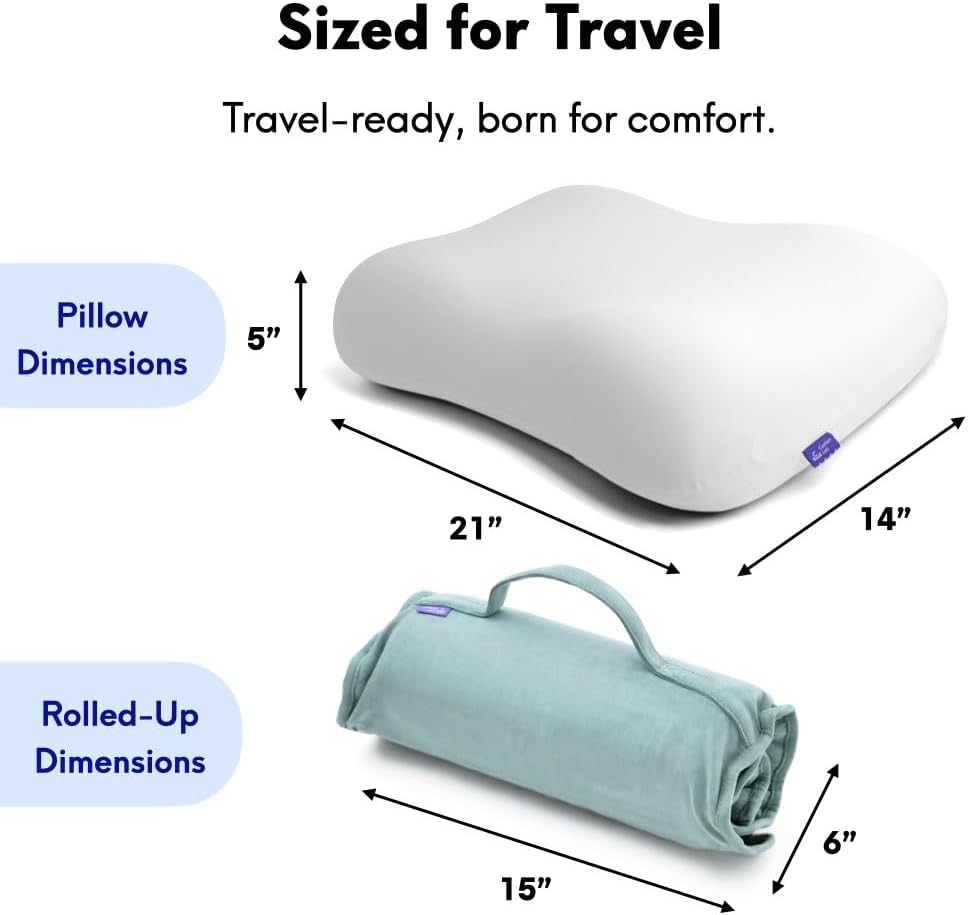 Cushion Lab Travel Deep Sleep Pillow u2013 Compact Memory Foam Neck Pillow for Sleeping, Portable Pillow for Hotels, Camping, Side & Back Sleepers, On-The-Go u2013 Wellness Green