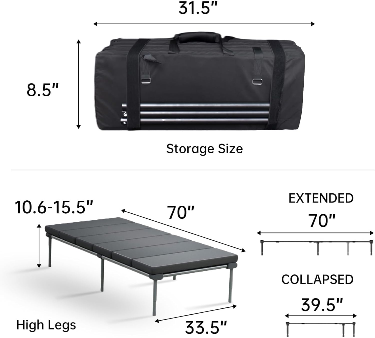Letsenjoy Folding Camping Cot for Adults,Heavy Duty Outdoor Bed with Adjustable Leg and Length 600D Oxford 400lbs Max, SUV Sleeping Platform for Traveling Black (High- Legs)