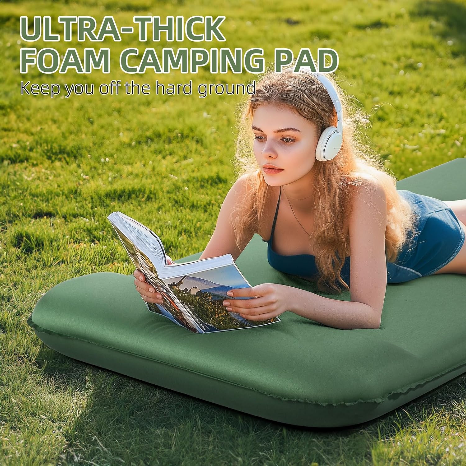 Alternative view of Wevelel Memory Sleeping Pad, 3.1" Ultra-Thick Foam Sleeping Mats for Camping, Easy Inflate&Deflate,9.5 R-Value Insulated Camping Mattress Pad with Pillow, for Car Travel Tent