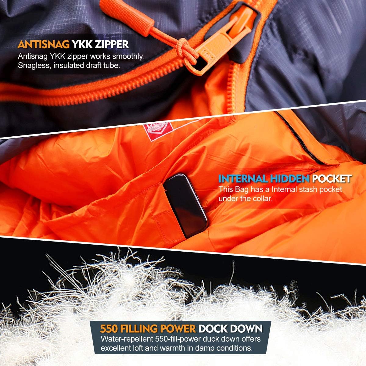 Alternative view of ZOOOBELIVES 10 Degree Down Sleeping Bag for Adults, 4-Season Cold-Weather Mummy Bag, Roomy Fit, 550+ Fill Power Warmth, Lightweight & Compressible for Car Camping, Backpacking & Hunting - AlpliveD1500
