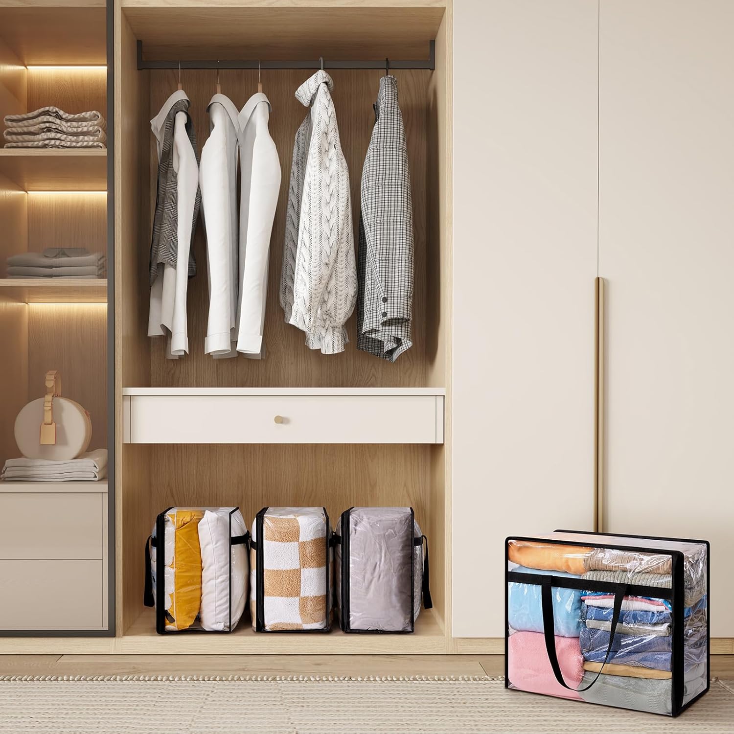 Lifewit 4 Pack Clear Clothes Storage Bags, 40L Plastic Blanket Storage Bag, Vinyl Foldable Moving Bags with Zipper, Closet Organizers and Storage Containers for Bedding, Duvet, Comforter