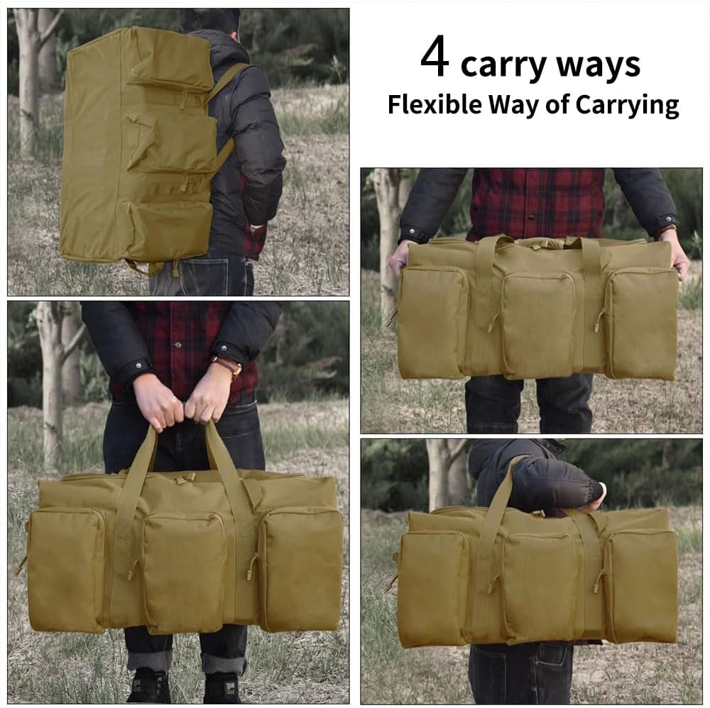 Large Military Travel Duffle Bag Tactical Camping Storage Utility Tote Bag Camping Kitchen Organizer with Deployment Cargo Bag Travel Sports Equipment (Khaki, Medium 21.65"x11.81"x11.81")