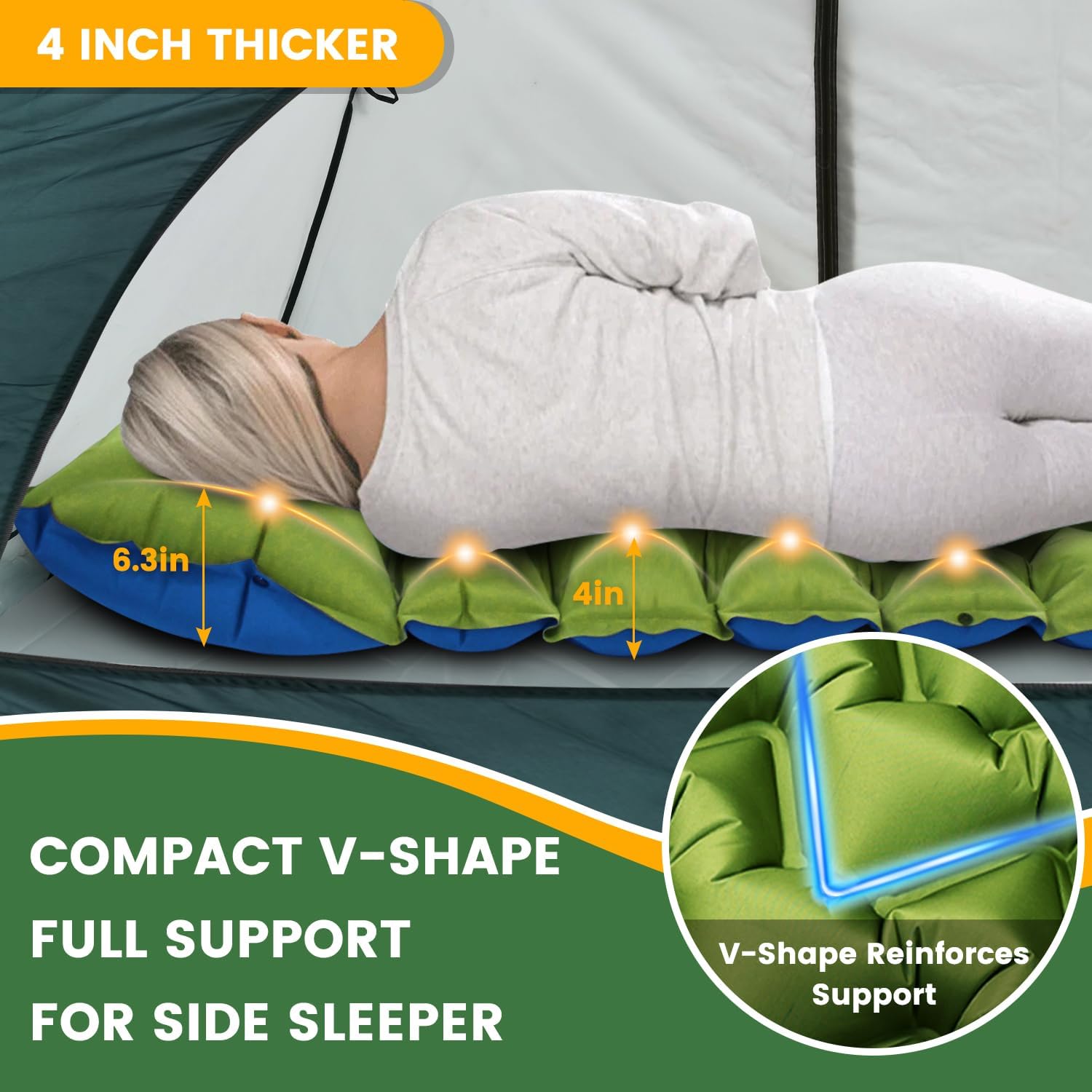 Alternative view of Oramoose Camping Sleeping Pad, 4in Thick Ultralight Inflatable Camping Mat with Pillow, Built-in Foot Pump Sleeping Mat, Wide Compact Camping Pad for Travel Tent Hiking Backpacking Trip Car Camp Gear