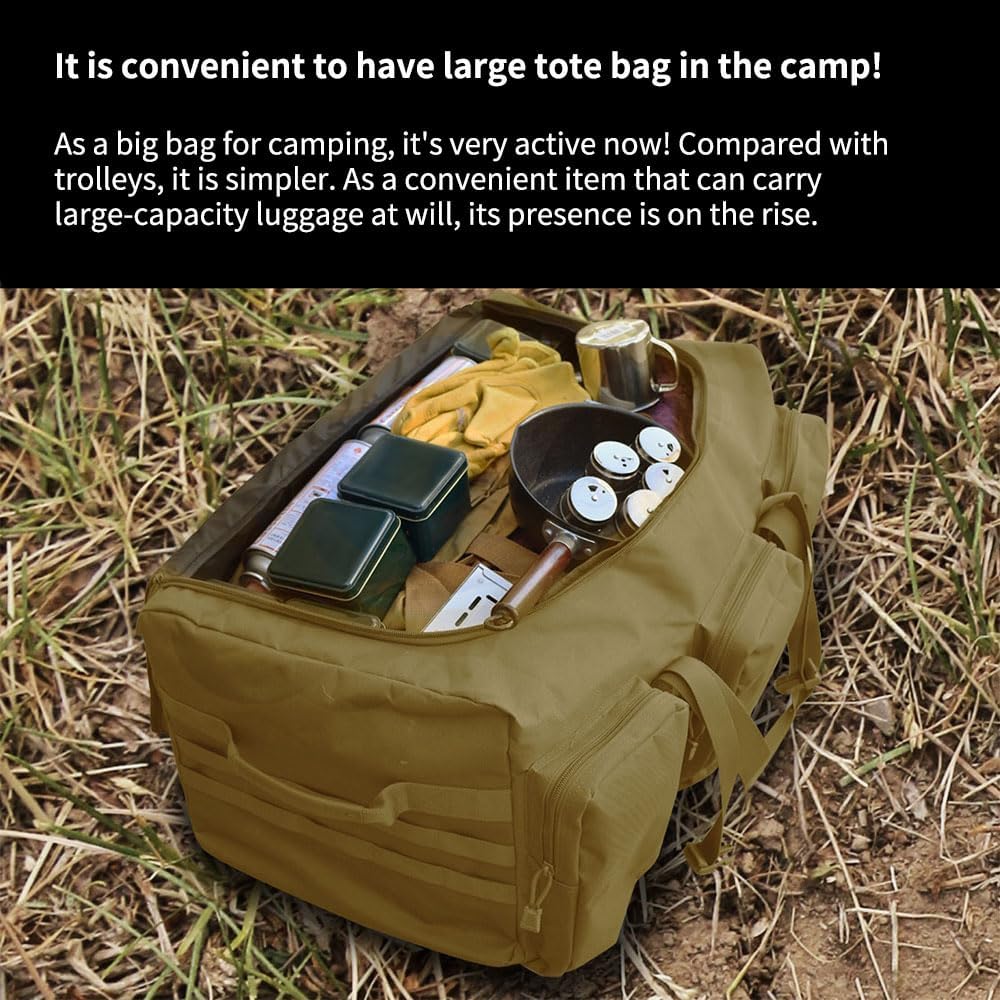 Alternative view of Large Military Travel Duffle Bag Tactical Camping Storage Utility Tote Bag Camping Kitchen Organizer with Deployment Cargo Bag Travel Sports Equipment (Khaki, Medium 21.65"x11.81"x11.81")