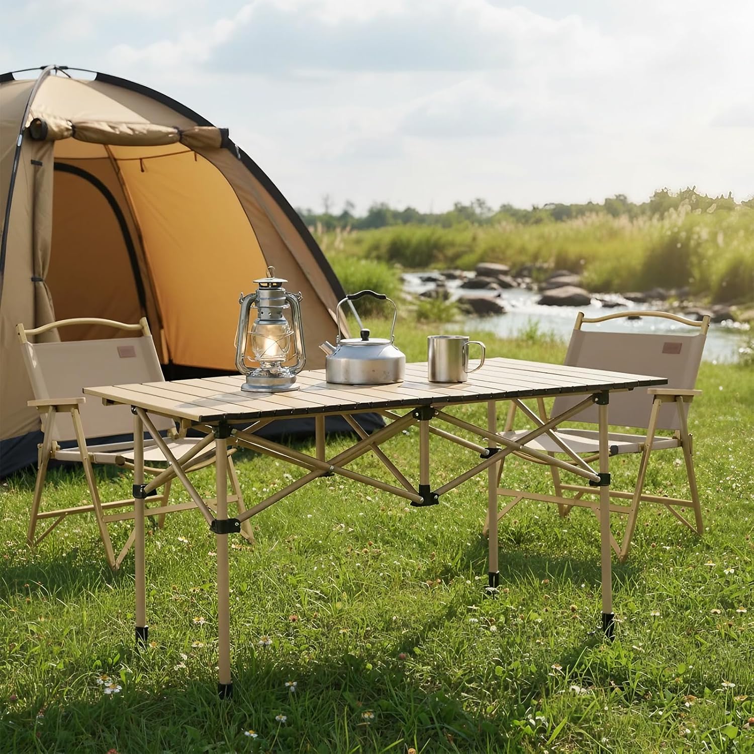 Camping Table Folding Portable Camp Lightweight Roll Up Table Adjustable Height with Carry Bag Indoor Outdoor for Camping, Home,Picnic,Backyard,BBQ,Party