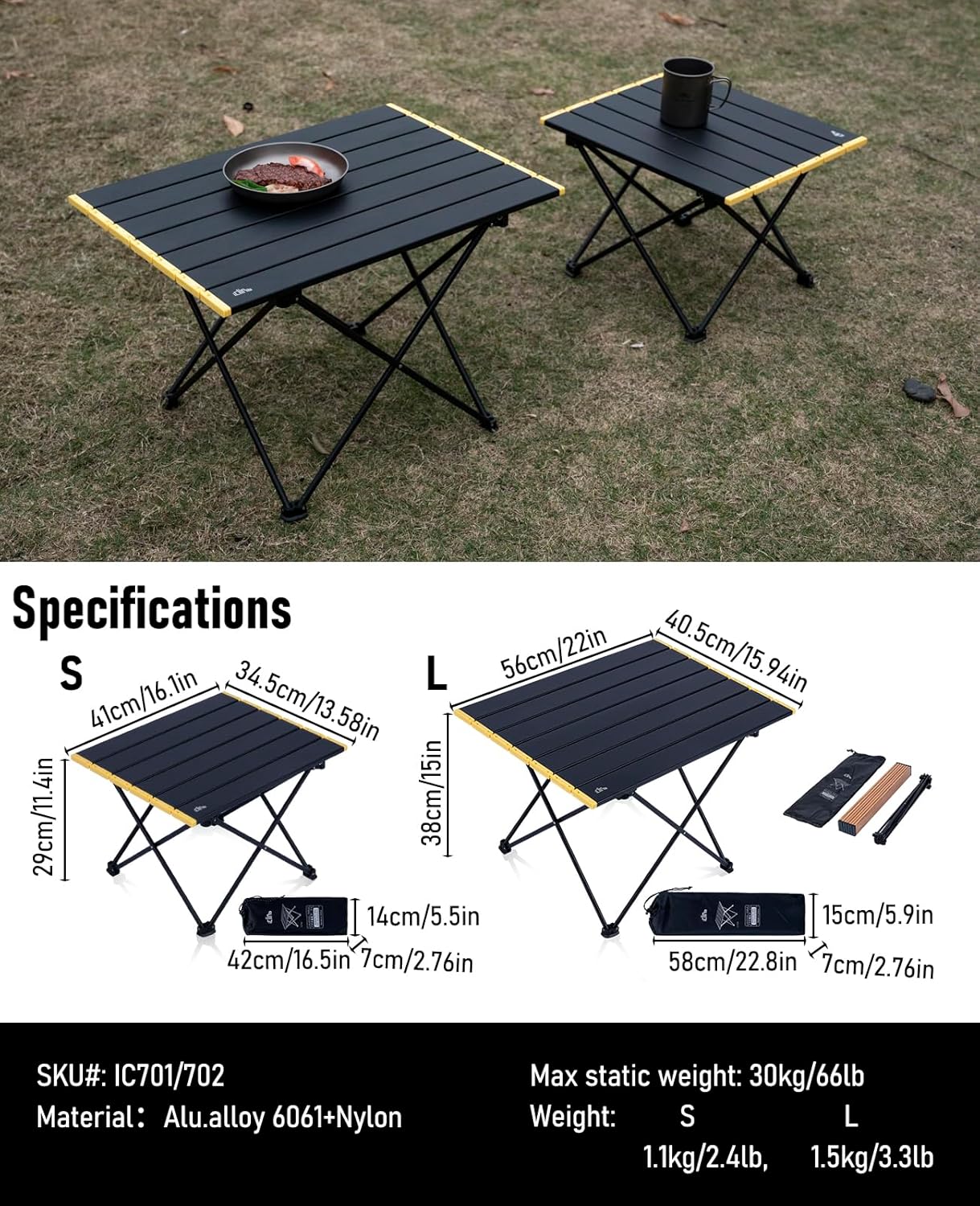 Alternative view of iClimb Ultralight Compact Camping Folding Table with Carry Bag (Black - S)