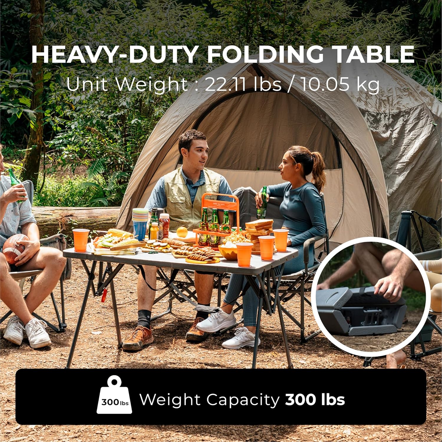 Cococabana X Camphor Portable Folding Table with Adjustable Shoulder Strap for Camping, Tailgating, Picnic, RV - Roll Up Design, Quick Setup, Compact Size, Heavy-Duty, Scratch & Stain Resistant