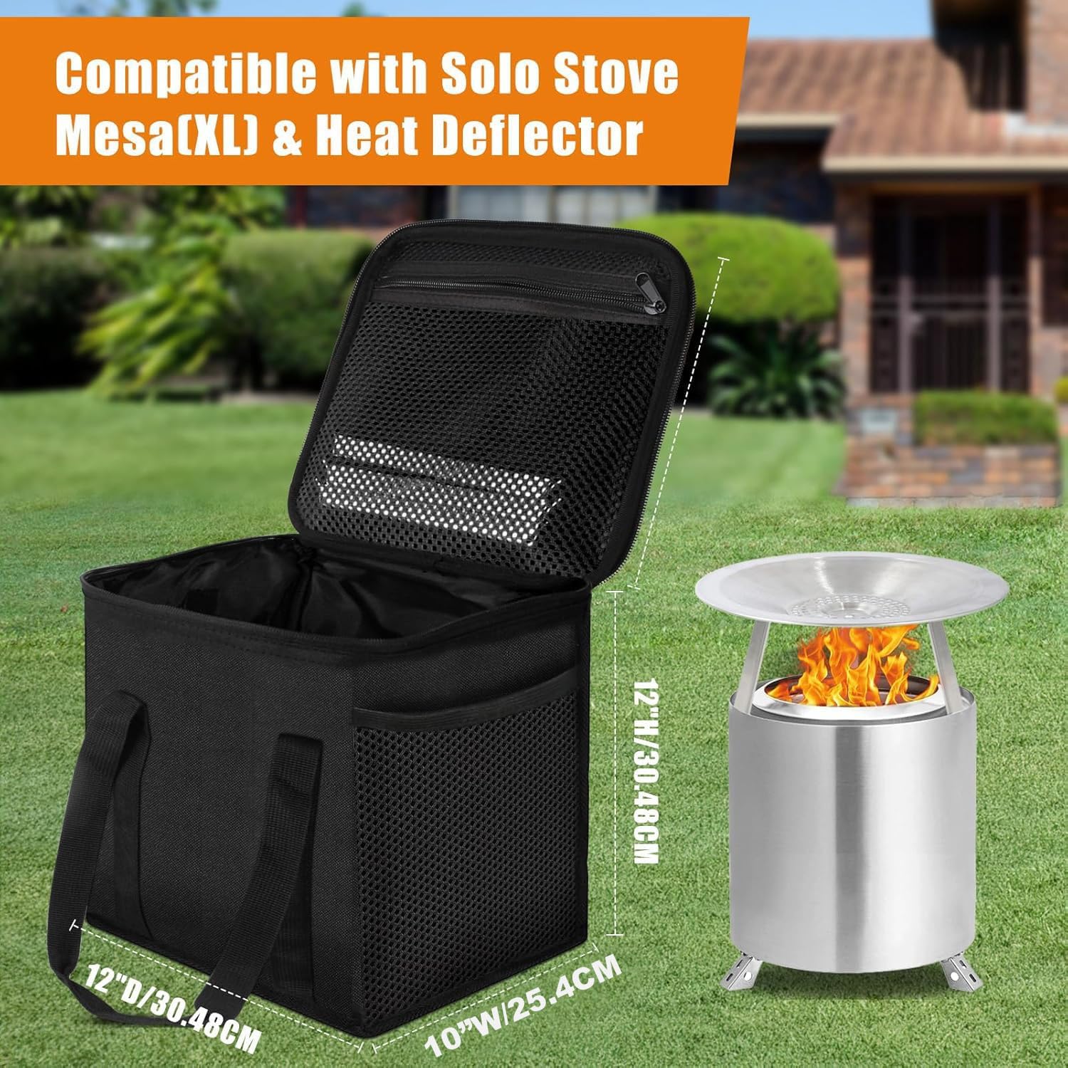 12'' Fire Pit Bag for Solo Stove Mesa XL & Accessories, Carry Bag for Solo Stove Mesa XL & Heat Deflector, Portable Fire Pit Storage Case for Travel & Camping,3-Layer 600D Oxford Cloth,Waterproof