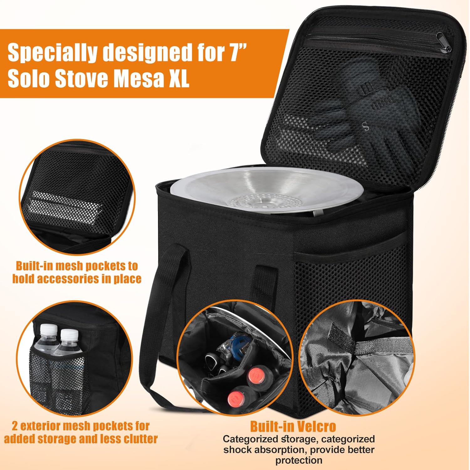 Alternative view of 12'' Fire Pit Bag for Solo Stove Mesa XL & Accessories, Carry Bag for Solo Stove Mesa XL & Heat Deflector, Portable Fire Pit Storage Case for Travel & Camping,3-Layer 600D Oxford Cloth,Waterproof