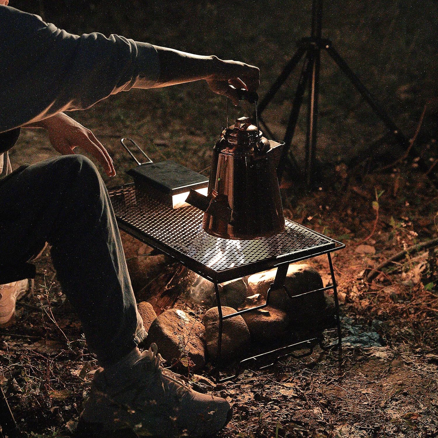 CAMPINGMOON 2pcs Campfire Grill Storage Rack Camping Grill Steel Foldable Stackable T-238