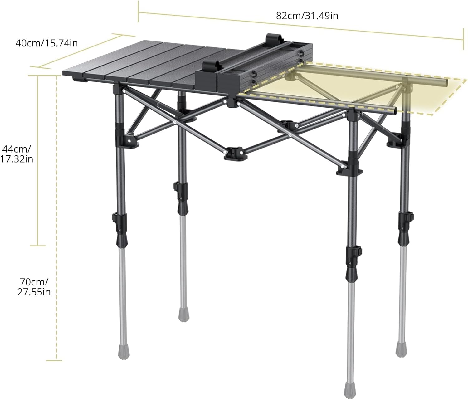 Alternative view of Anbte 3ft Aluminum Roll Top Camping Table, 2 Adjustable Height Camping Table Folding with Storage Net & Bag Lightweight Roll Up Table for Indoor Outdoor Backyard BBQ Patio Picnic, 32.2u201D X 16u201D, Black